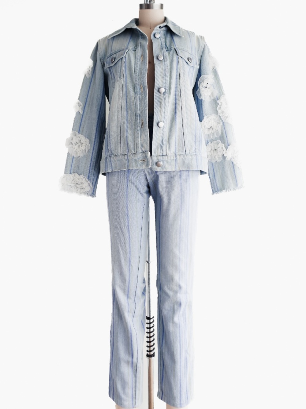 Chanel 2018 Blue Striped Denim Jacket and Matching Jeans sz 38 36